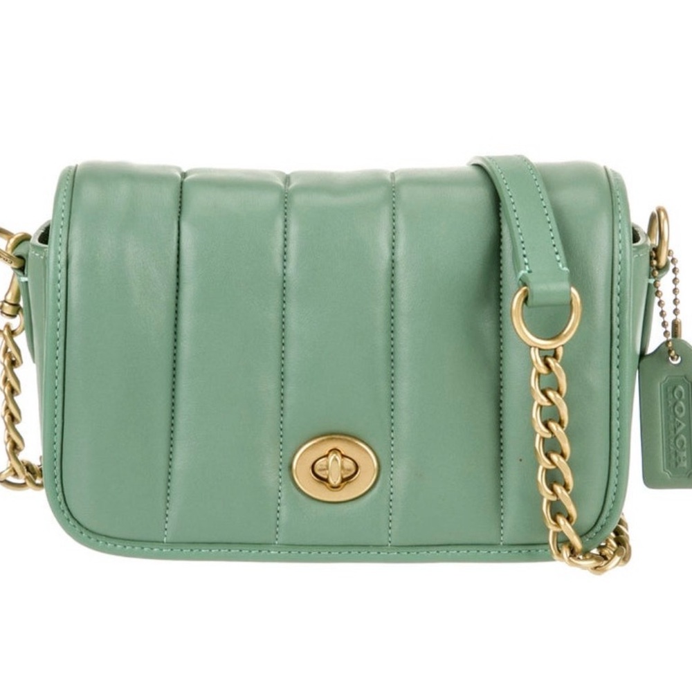 Coach Mint Green Leather Crossbody Bag with Gold Accents